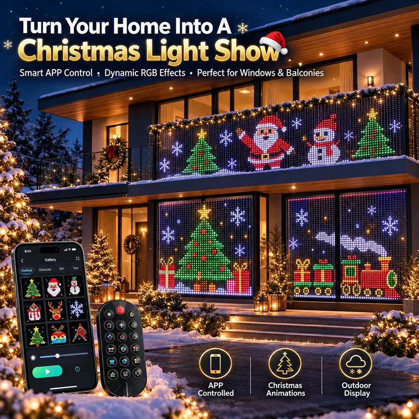  🔥 LAST DAY 49% OFF + FREE SHIPPING – 🎄 Smart RGB Pixel LED Curtain Lights | App-Controlled Light Show