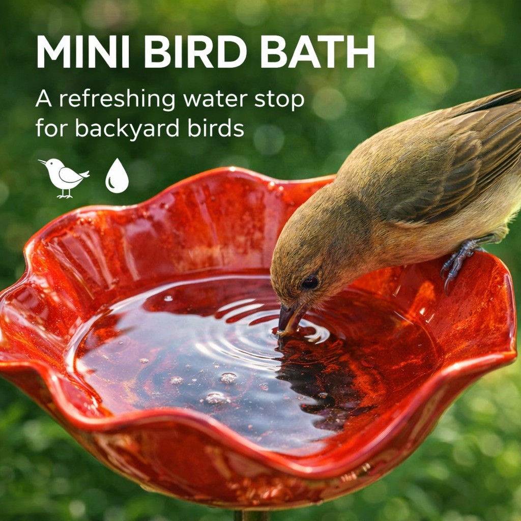 Handmade Metal Flower Bird Bath & Pollinator Water Station