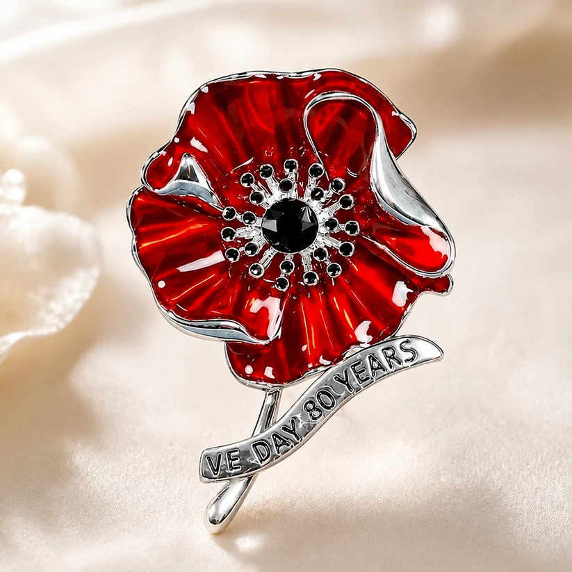 🌺 VE Day 80 Poppy Brooch | Limited Edition Anniversary Keepsake — 🎁 Limited-Time Offer