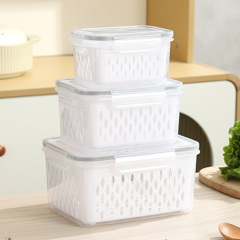 🍓 3PCS Fruit Storage Containers 🥗 | Airtight Fresh Keeper with Removable Colander 💧