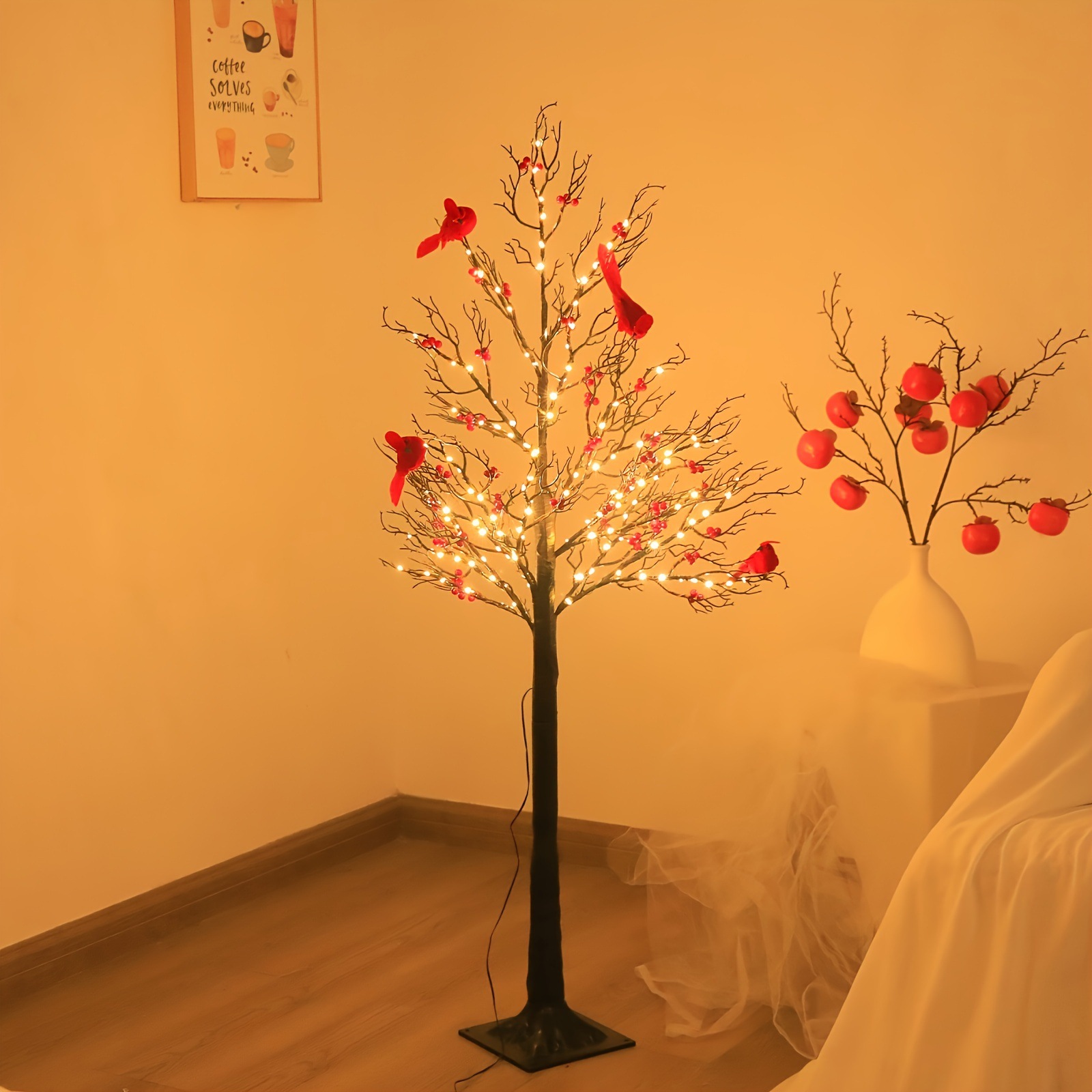 🎄Christmas Cardinal Berry Tree – Warm LED Lighted Holiday Decor🎁
