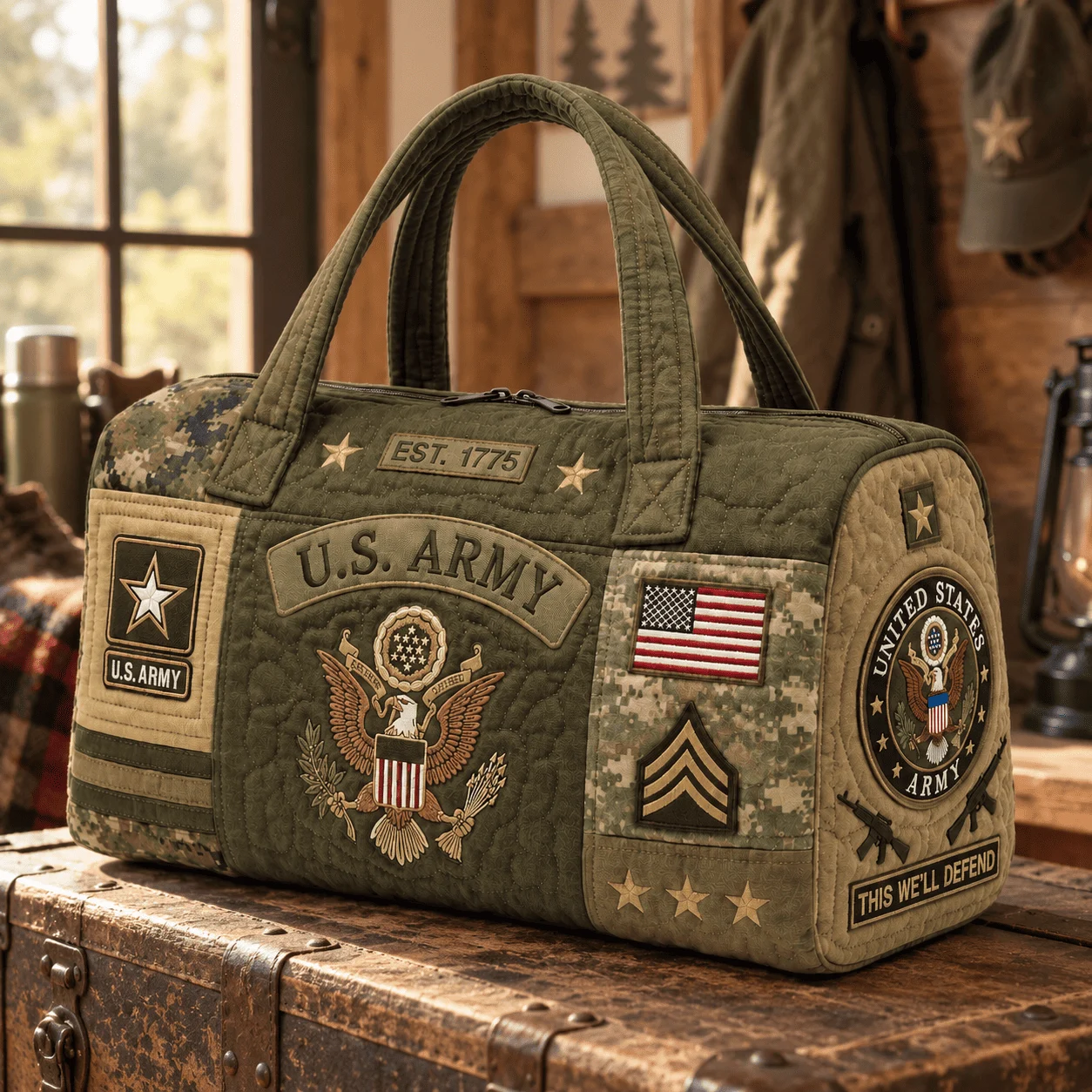 100% Handmade US Military Heritage Quilted Duffel Bag
