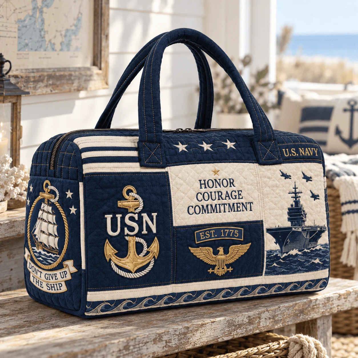 100% Handmade US Military Heritage Quilted Duffel Bag