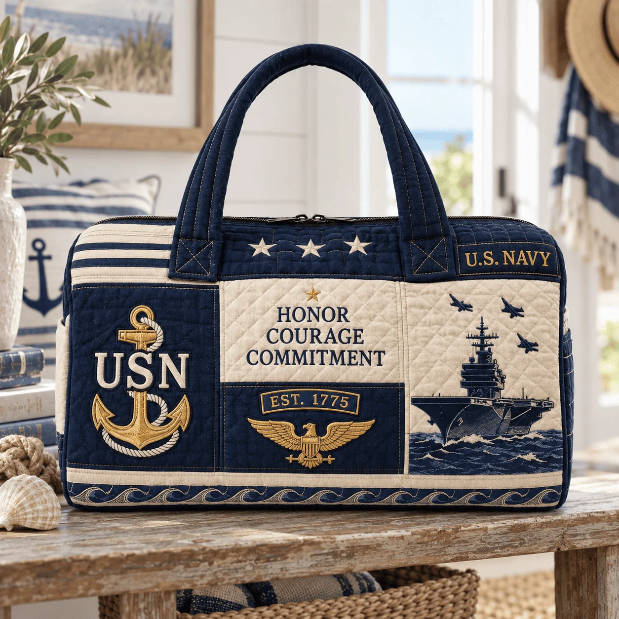 100% Handmade US Military Heritage Quilted Duffel Bag
