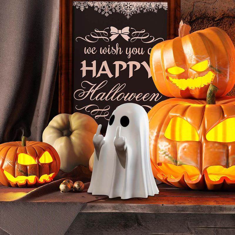 Halloween Ghost Figurine - Plastic Spooky Middle Finger Ghost Decor Cute & Edgy Indoor Outdoor Halloween Decor for Porch & Home