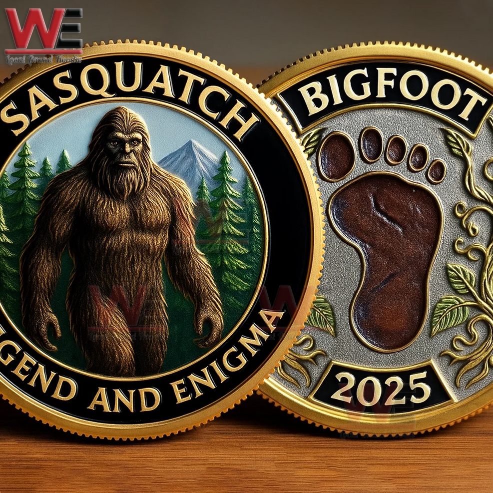 Both sides of the 2025 Bigfoot Sasquatch Legend and Enigma commemorative coin!