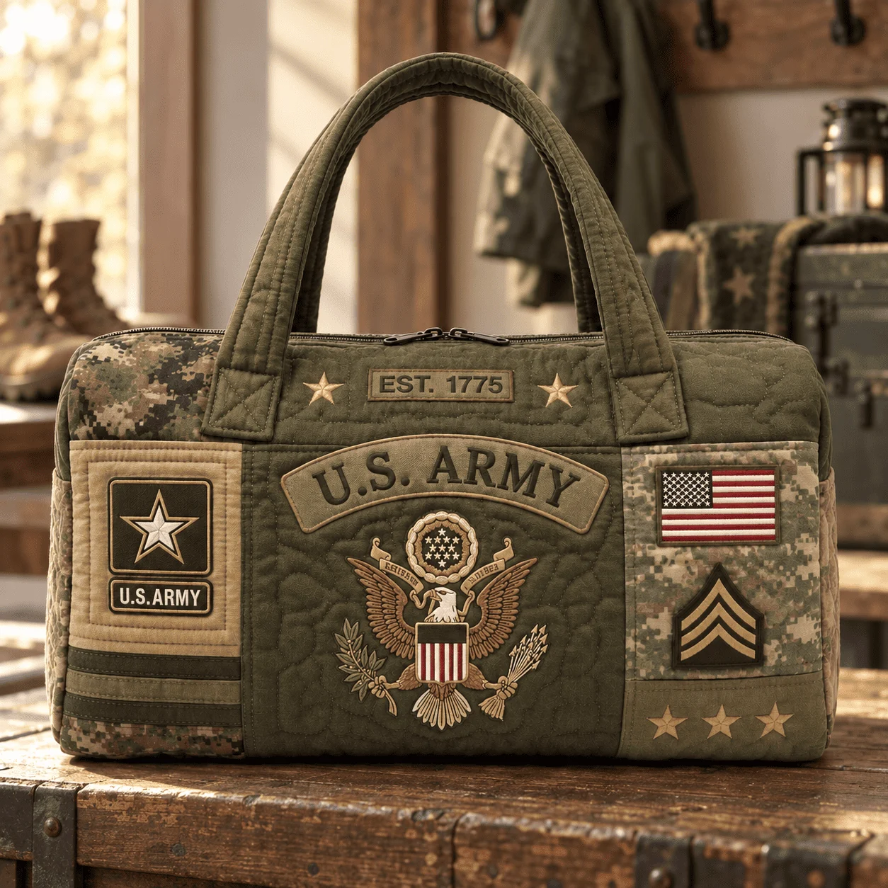 100% Handmade US Military Heritage Quilted Duffel Bag