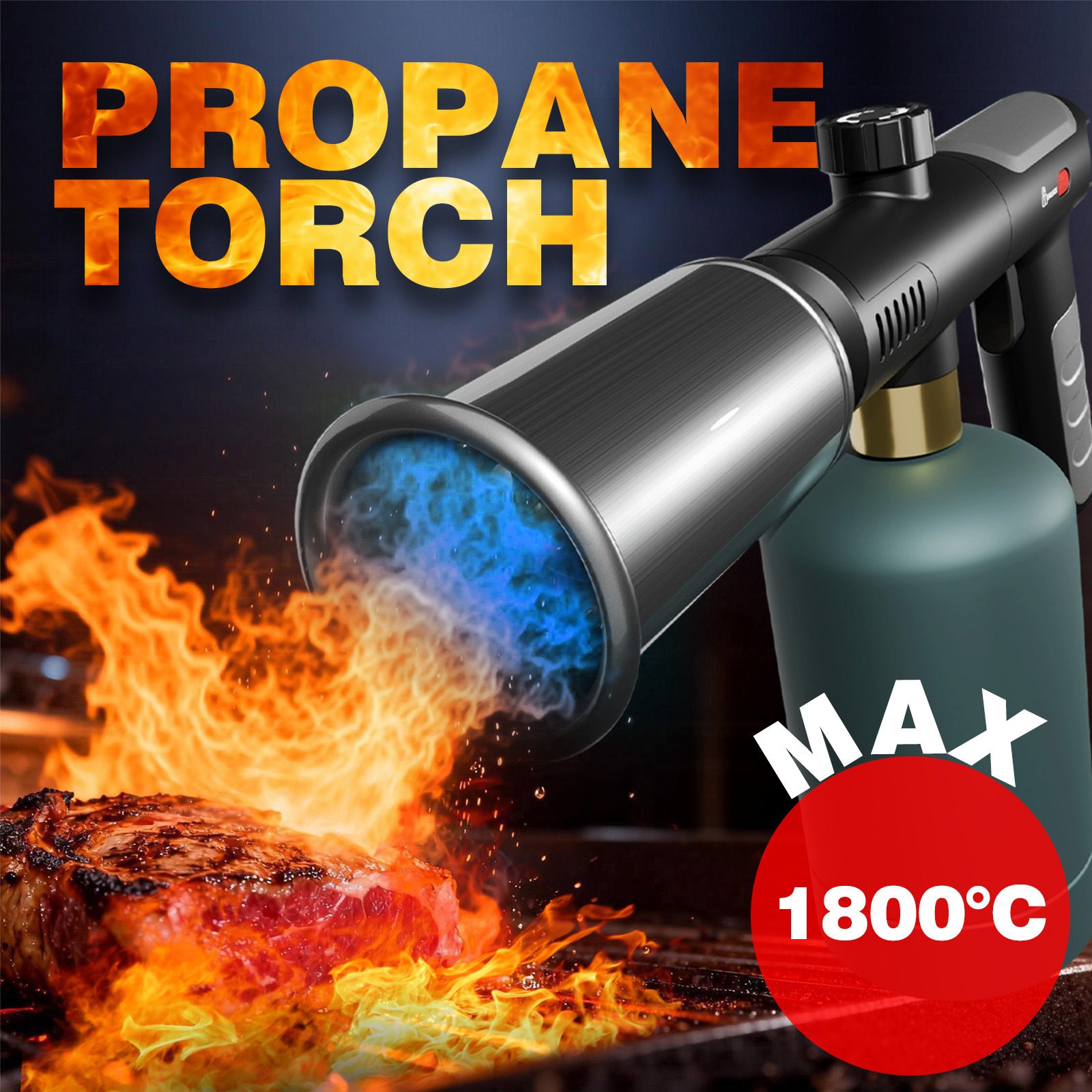 Powerful Propane Torch(Propane Tank Not Included),With One-Touch Max Fire Button and Safety Lock