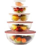 Glass Mixing Bowls with Lids Sets, 5 Packs Glass Bowls with Lids for Kitchen Baking, Meal Preppin...