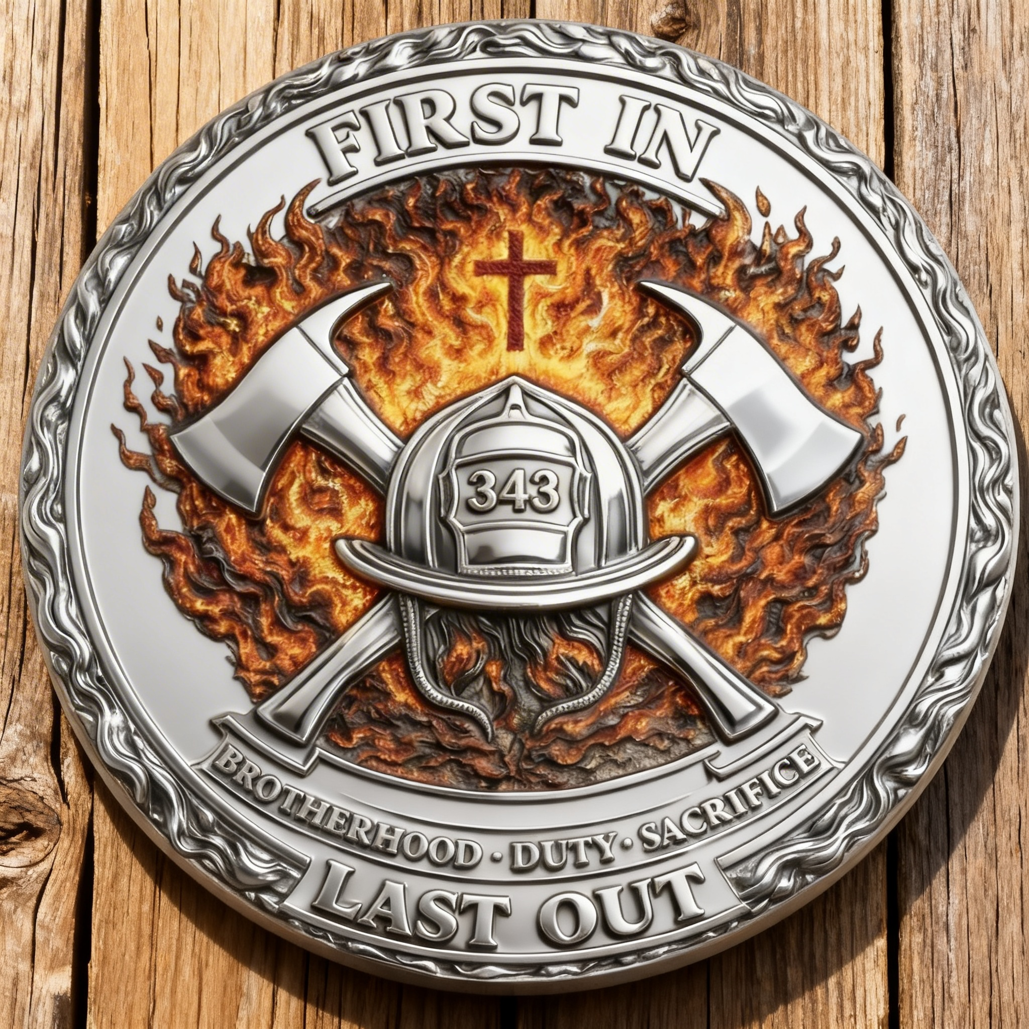 🔥HERE AM I – FIRST IN, LAST OUT Firefighter Challenge Coin