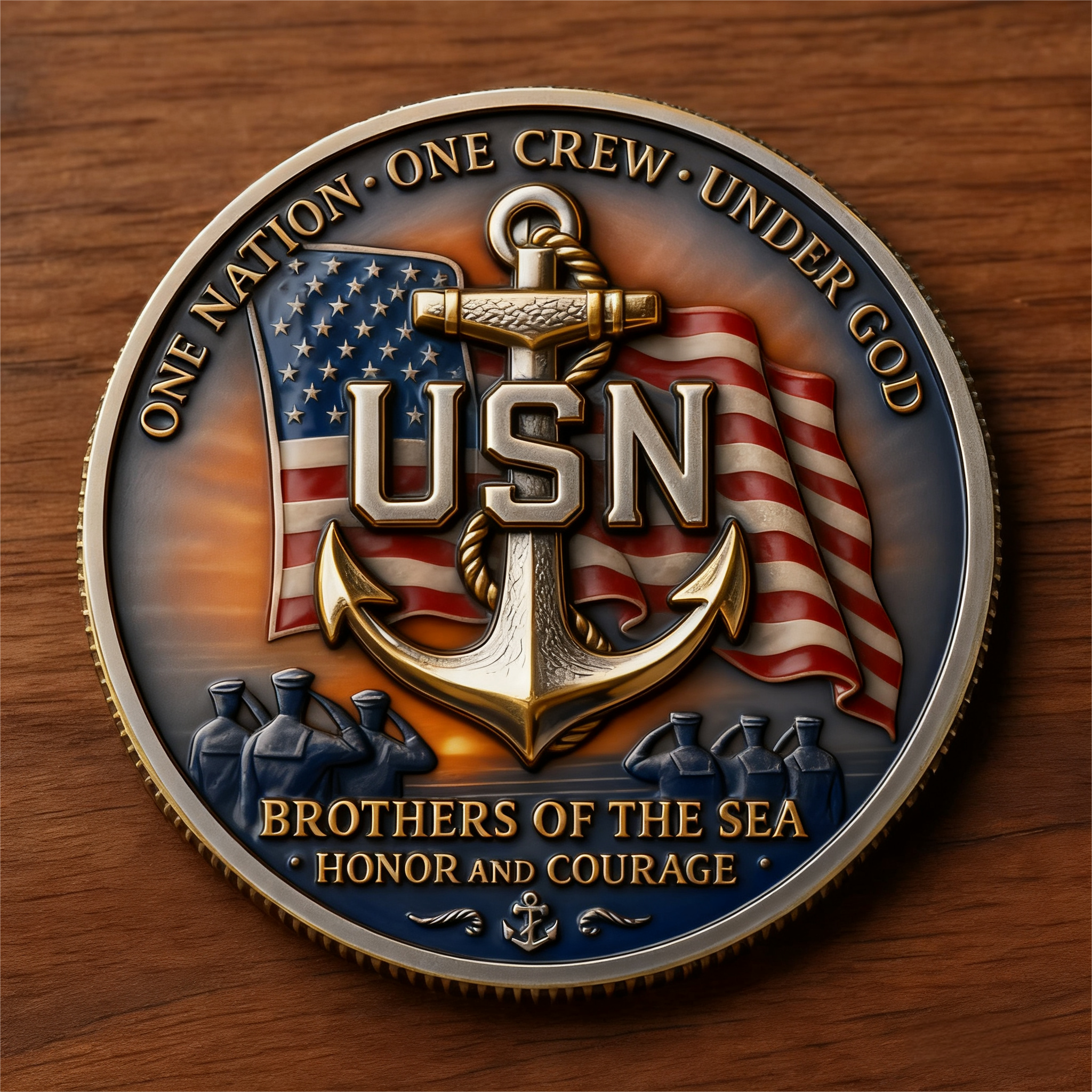 🇺🇸 U.S. Navy “Brothers of the Sea” Commemorative Coin ⚓️ “Honor. Courage. One Nation, One Crew, Under God.” 🌅