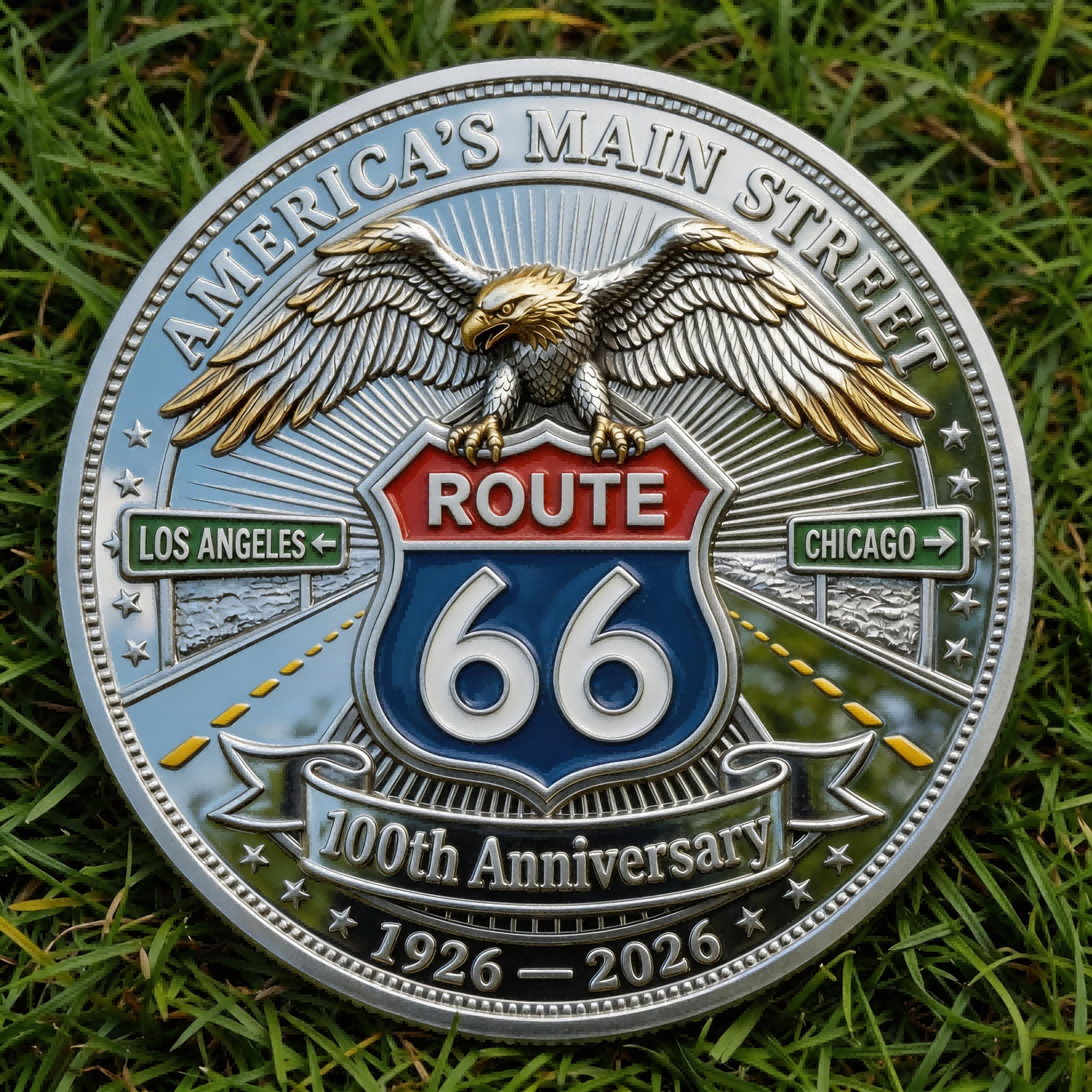 ⚡️Last Day 49% OFF - Route 66 Centennial Freedom Challenge Coin 🛣️🪙🇺🇸