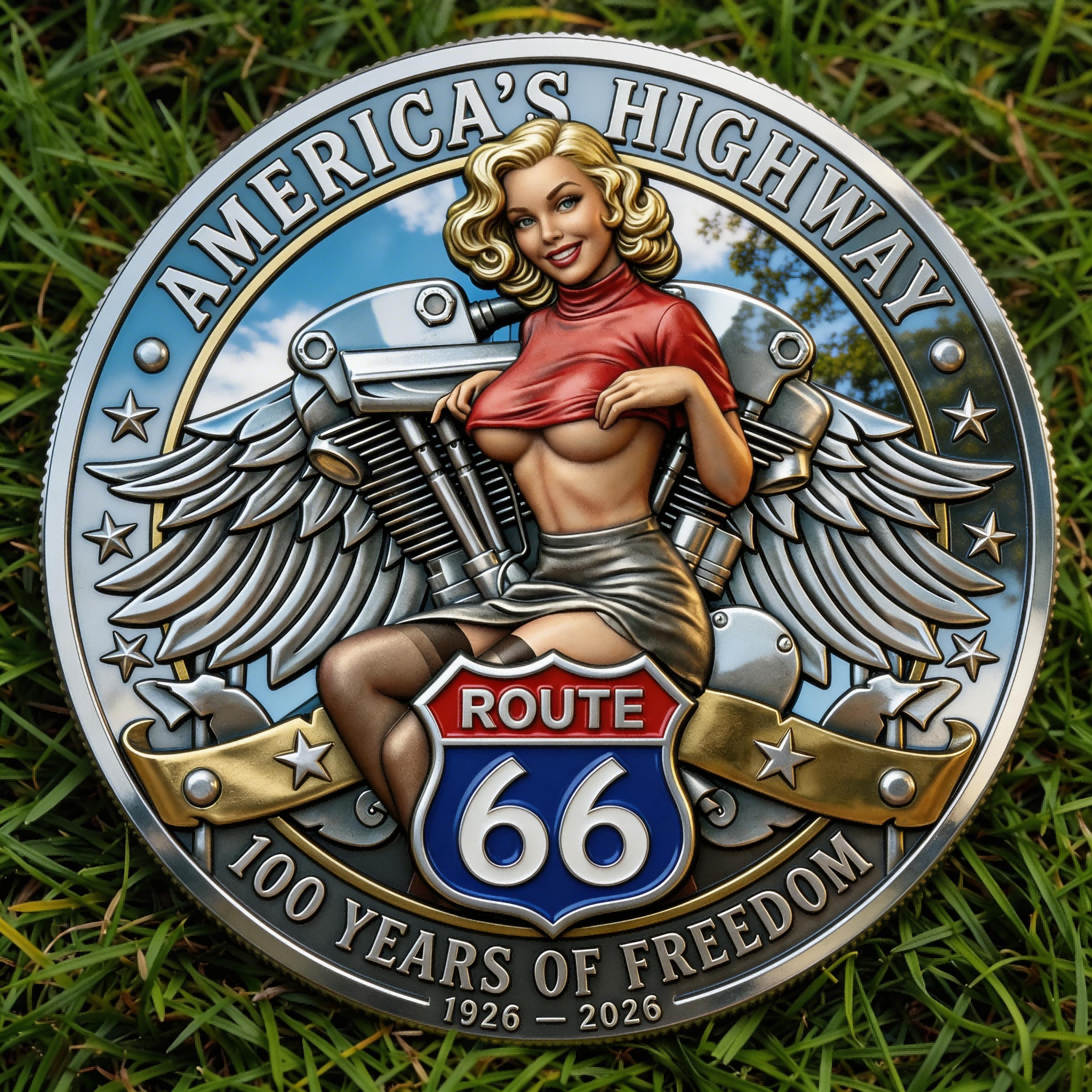 ⚡️Last Day 49% OFF - Route 66 Centennial Freedom Challenge Coin 🛣️🪙🇺🇸