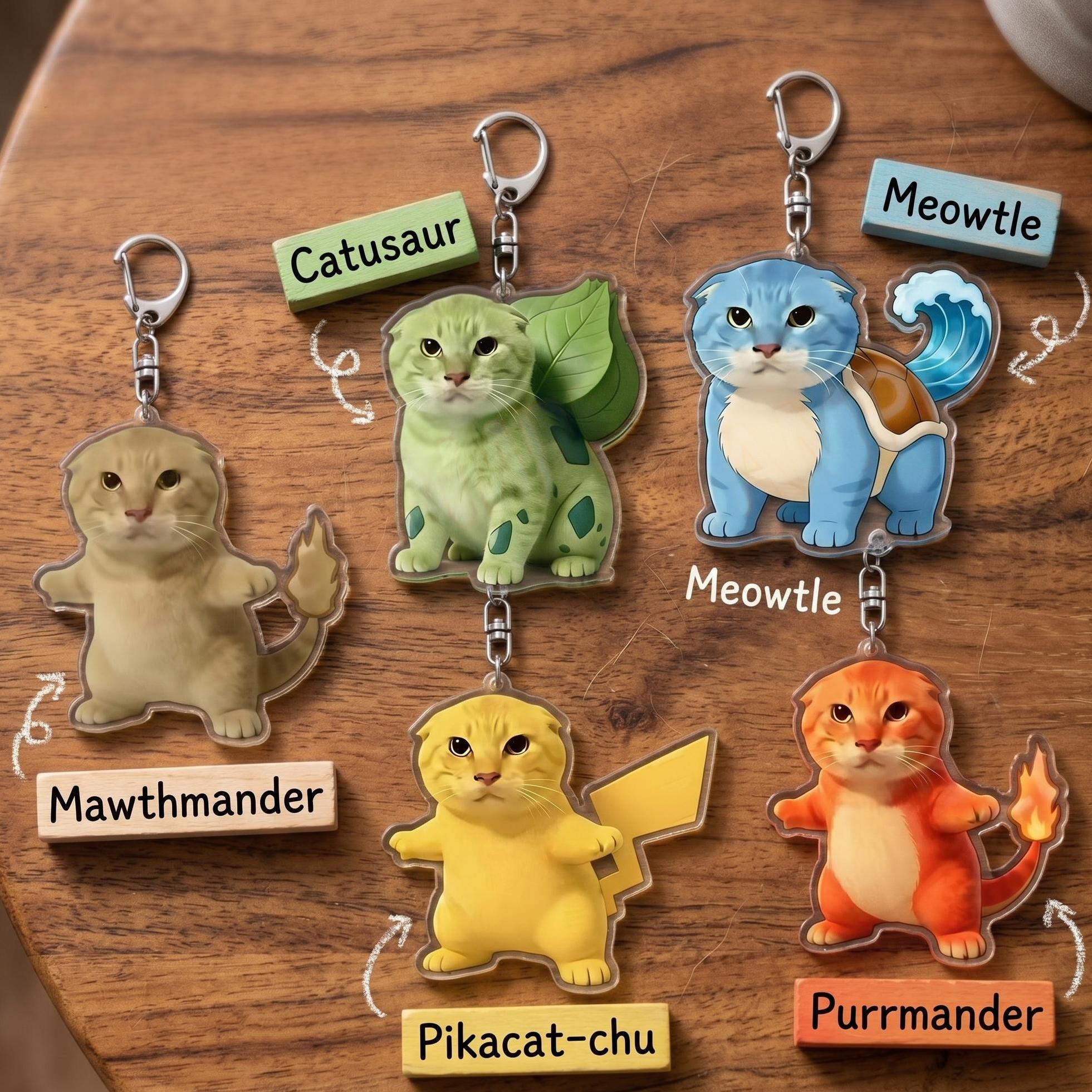 Funny Cat Meme Keychain Set