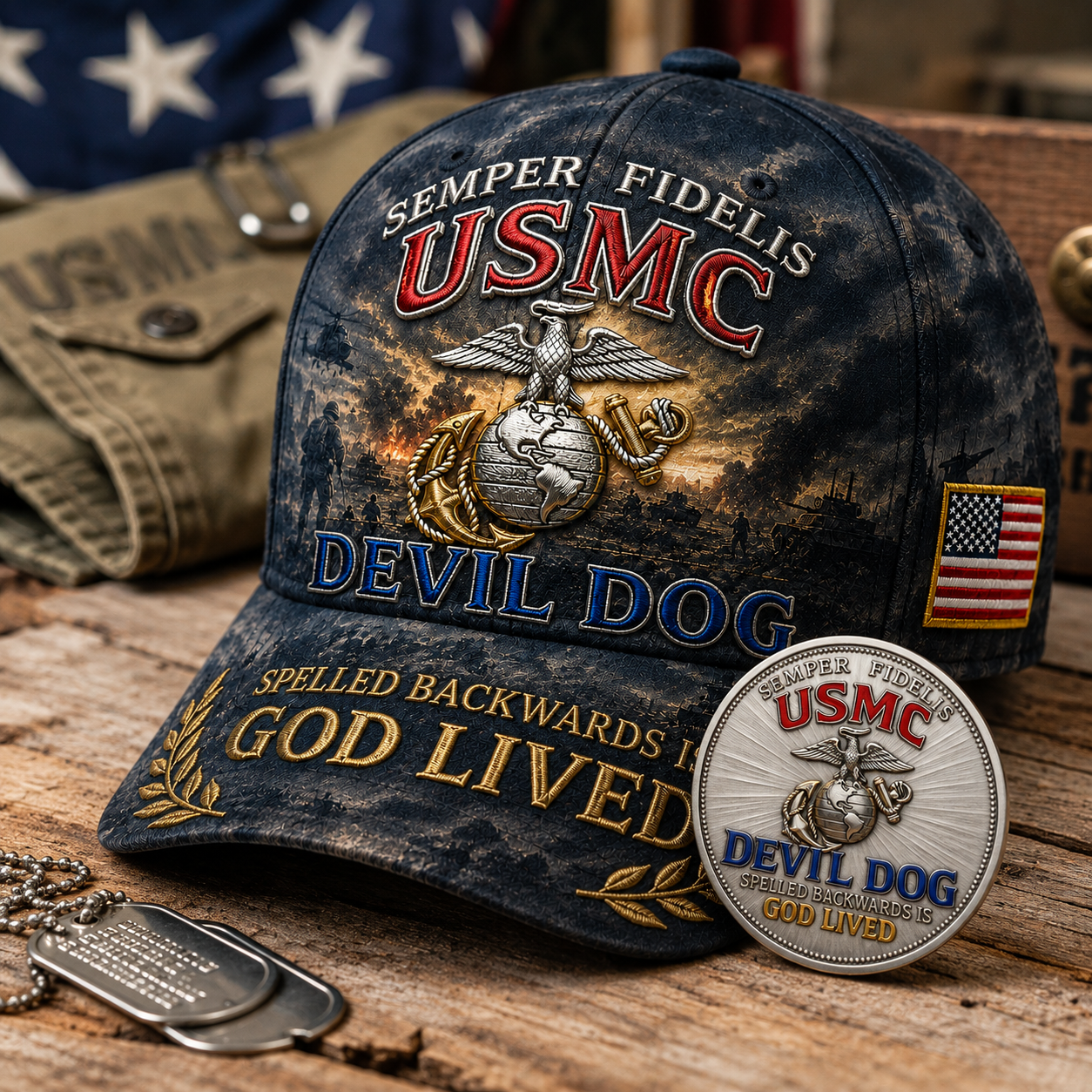 USMC Devil Dog Faith Cap & Coin Collection