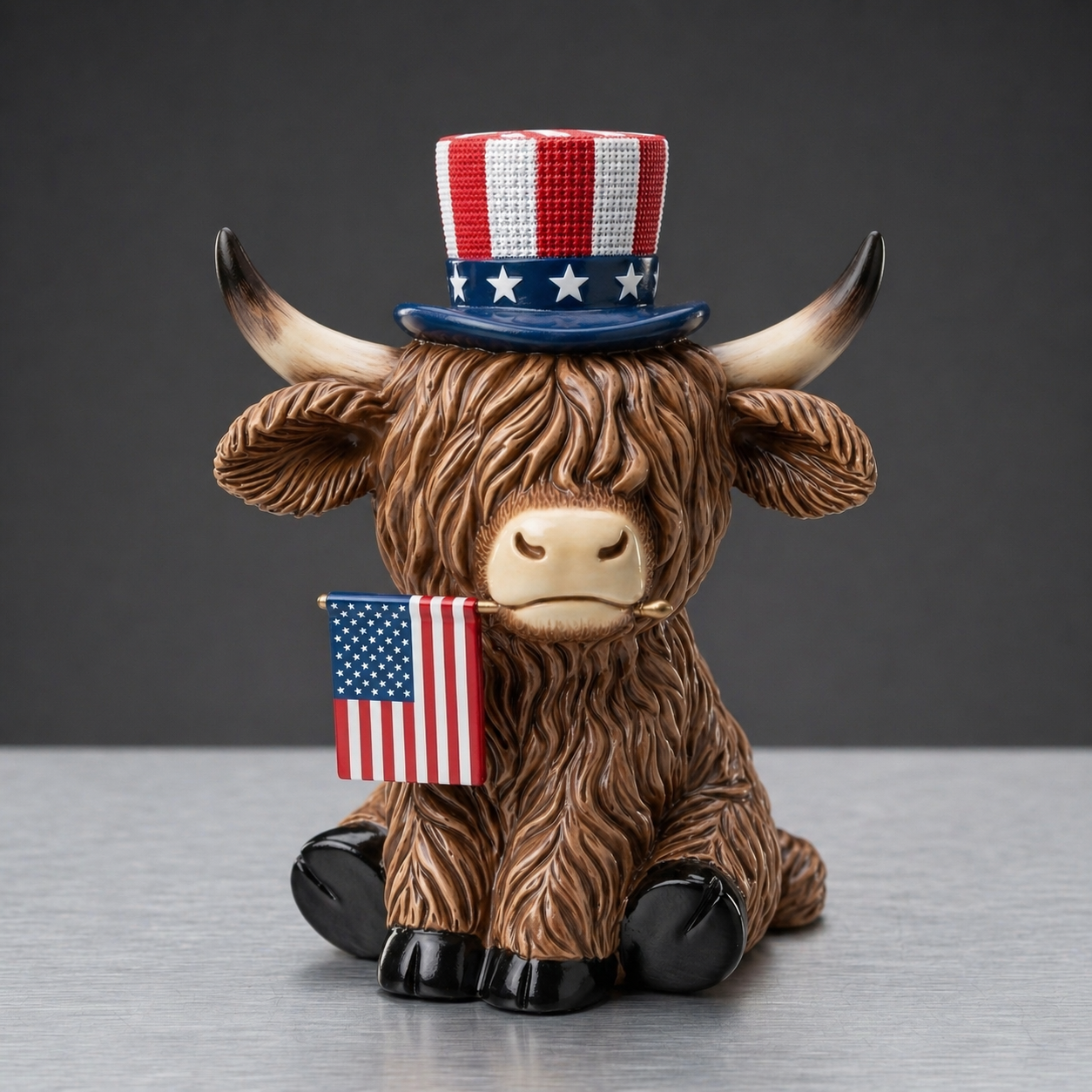 Patriotic Highland Cow Figurine