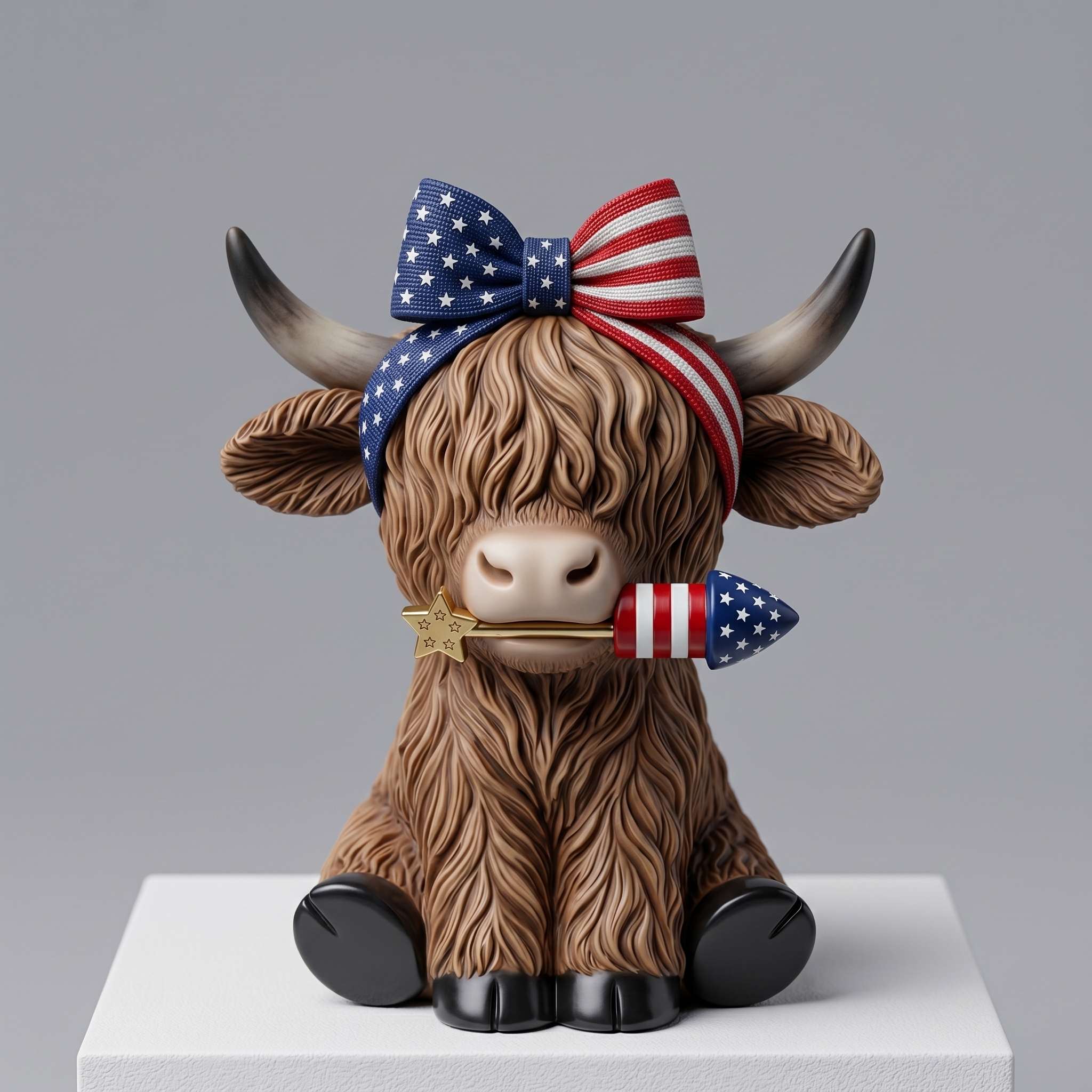 Patriotic Highland Cow Figurine