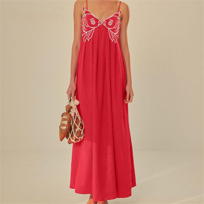✨Womens 3D Koi Fish High Waist Long Strap Dress