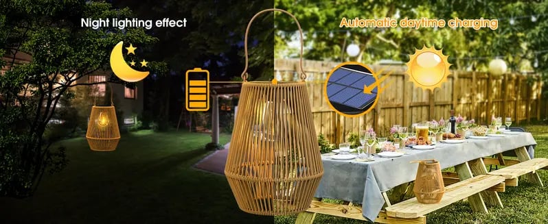 Product Introduction of Handwoven Rattan Solar Lantern, Special Design Outdoor Solar Garden Lights, Waterproof Solar Lights Suitable for Patio, Yard, Porch, Pathway, Decorative Lighting 3