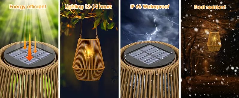 Product Introduction of Handwoven Rattan Solar Lantern, Special Design Outdoor Solar Garden Lights, Waterproof Solar Lights Suitable for Patio, Yard, Porch, Pathway, Decorative Lighting 4