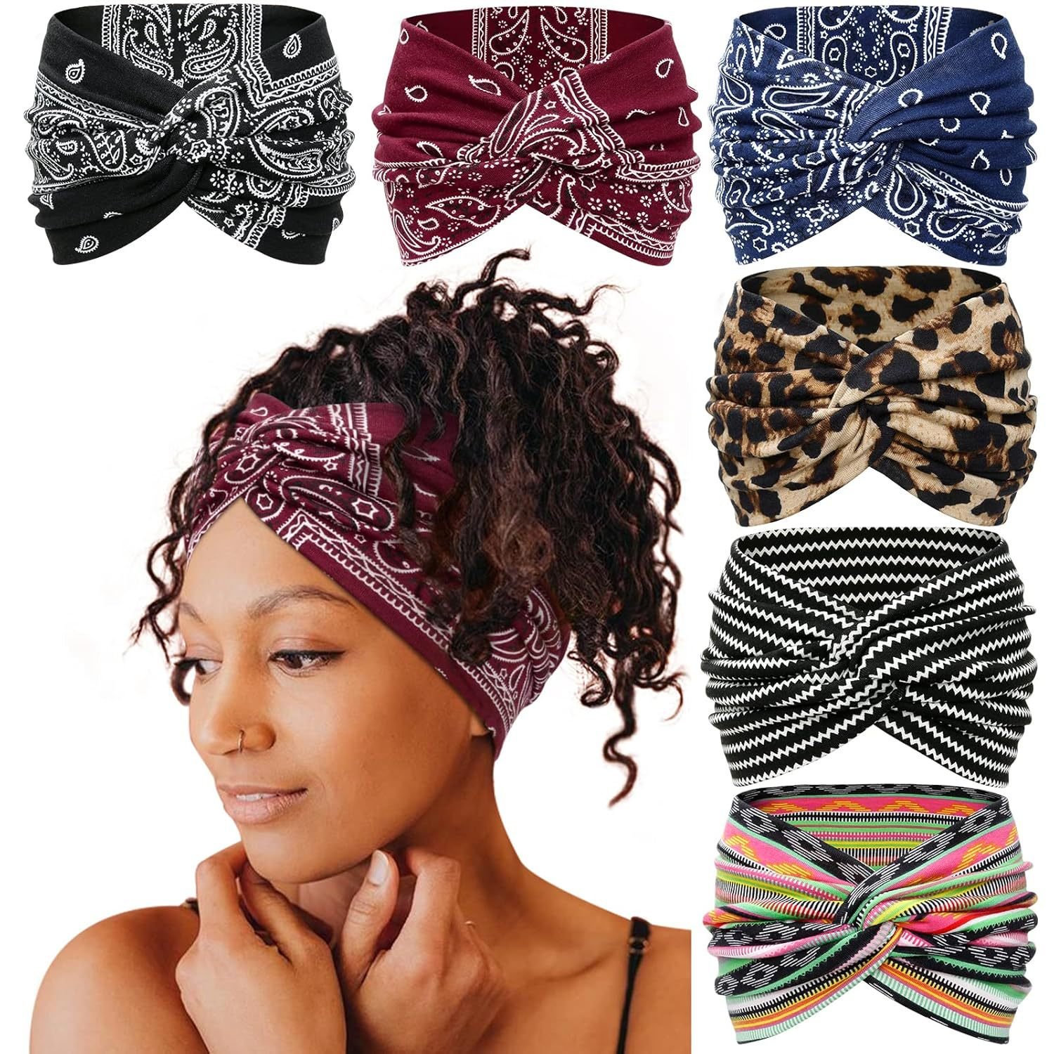 Women's Boho Style Leopard & Paisley Print Hair Band, Elegant Hair Band for Daily Hairstyle Ideas