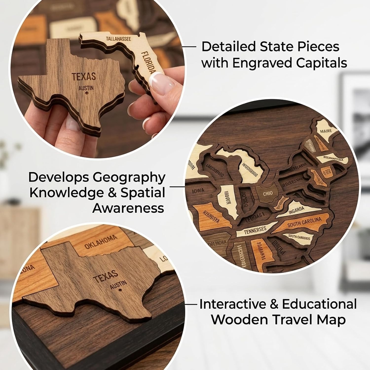 Handmade USA Wooden Travel Map Puzzle for Adventure Lovers