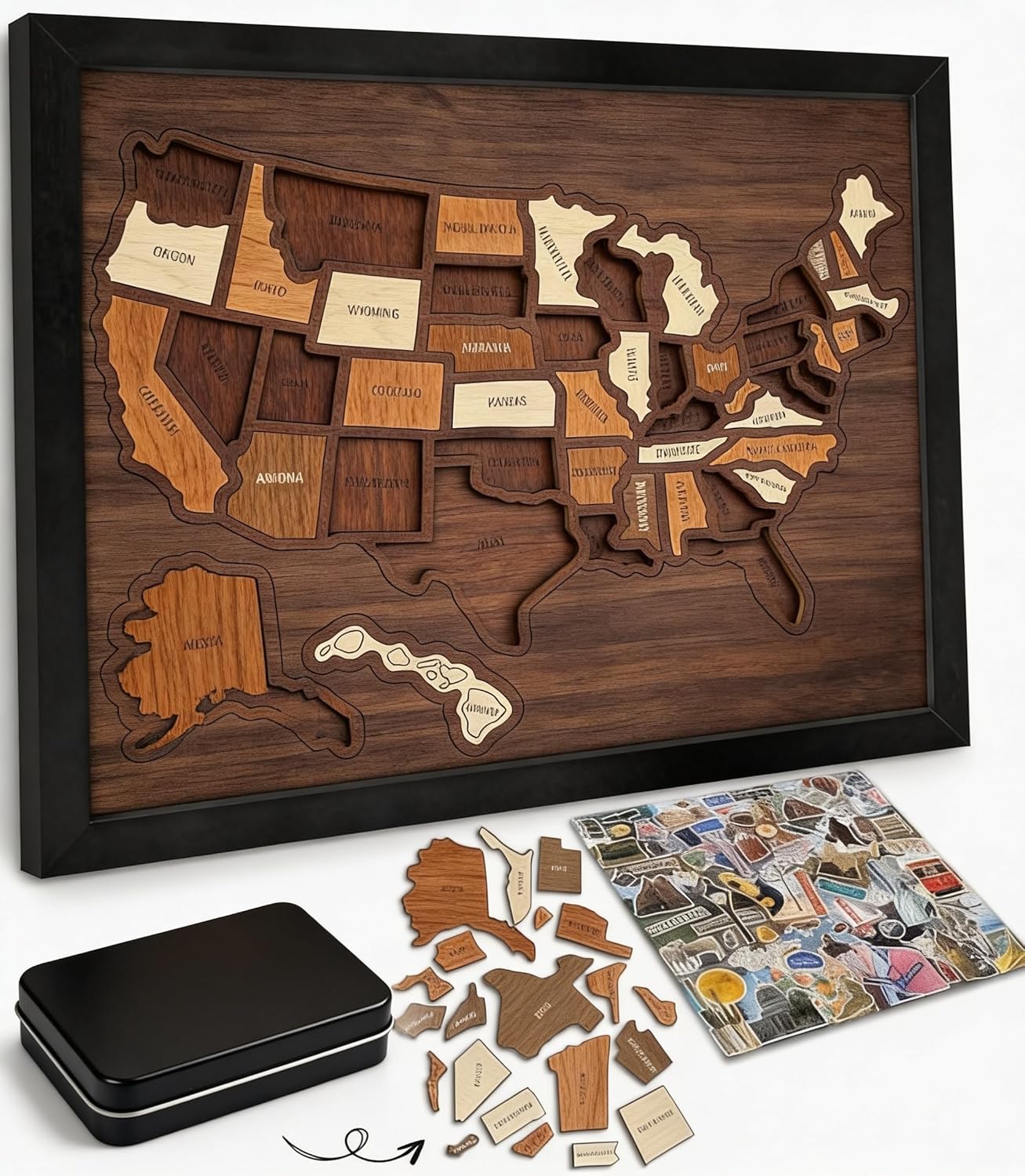 Handmade USA Wooden Travel Map Puzzle for Adventure Lovers