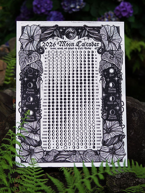 🌕The 2026 Moon Calendar: A Handmade Linocut Tribute to Lunar Magic