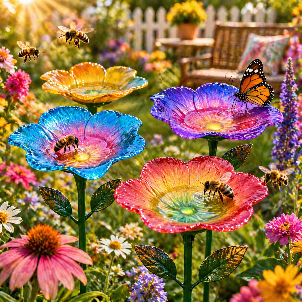 Turn Your Yard Into a Pollinator Paradise - Rainbow Bee Watering Flowers