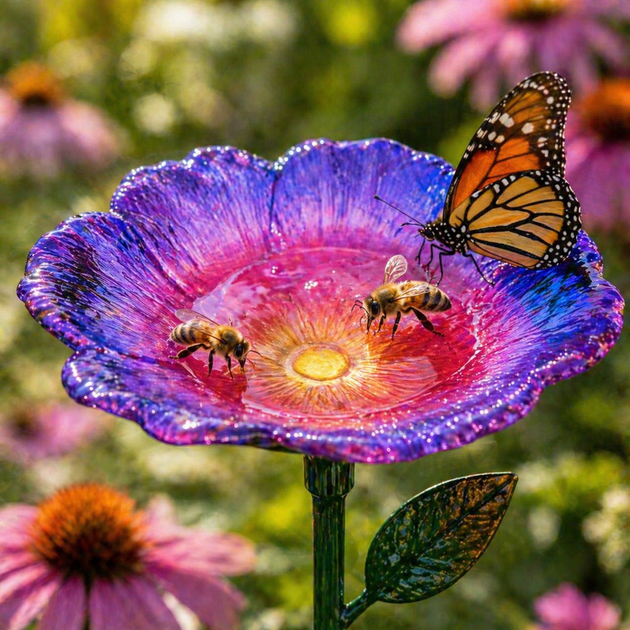 Turn Your Yard Into a Pollinator Paradise - Rainbow Bee Watering Flowers