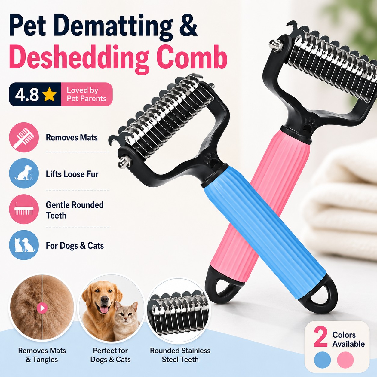 Stainless Steel Pet Dematting & Deshedding Comb - Gentle on fur. Tough on mats. Loved by pet parents. 🐾