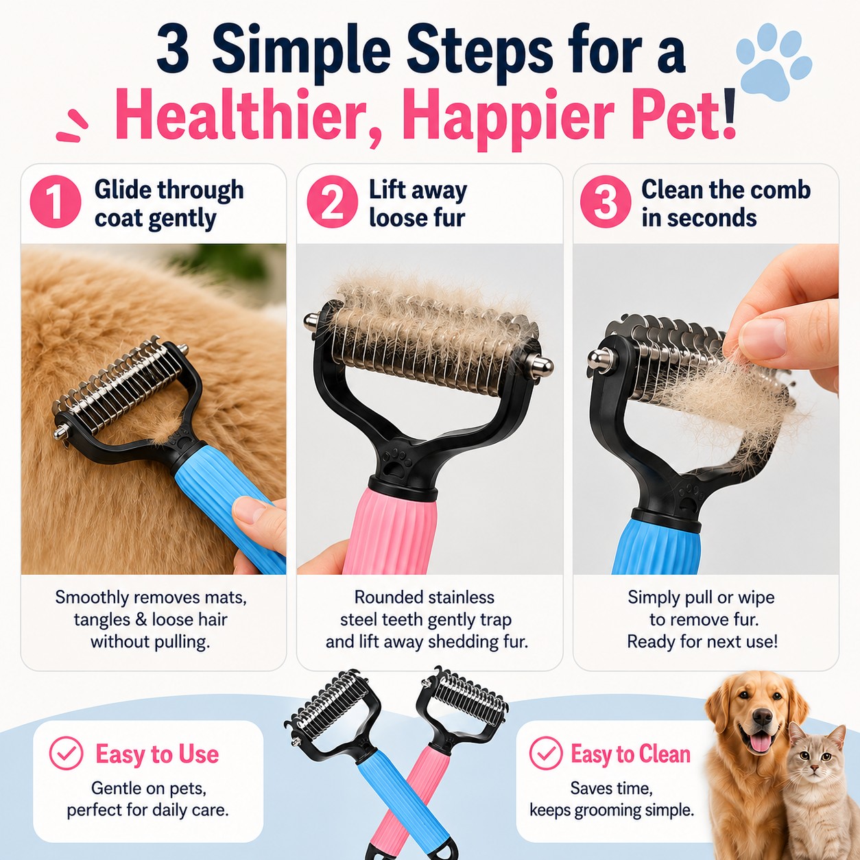 Stainless Steel Pet Dematting & Deshedding Comb - Gentle on fur. Tough on mats. Loved by pet parents. 🐾