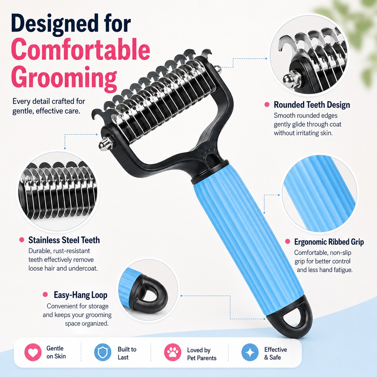 Stainless Steel Pet Dematting & Deshedding Comb - Gentle on fur. Tough on mats. Loved by pet parents. 🐾