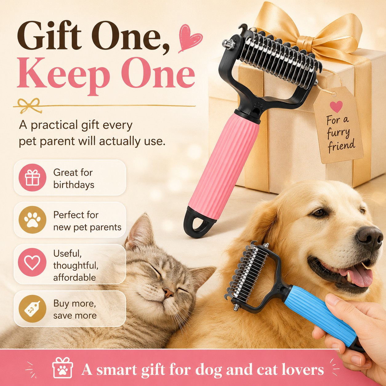 Stainless Steel Pet Dematting & Deshedding Comb - Gentle on fur. Tough on mats. Loved by pet parents. 🐾