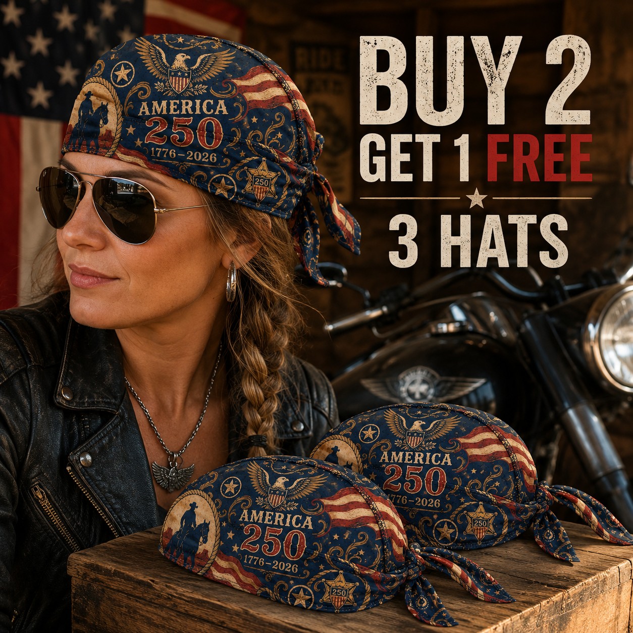 America 250 Cycling Pirate Hat / Biker Headwrap