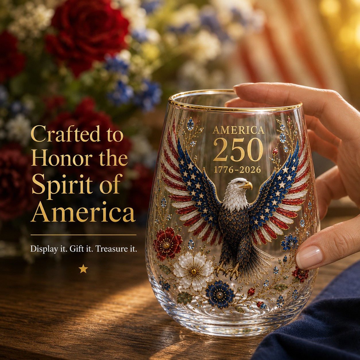 America 250 Eagle Glass Tumbler