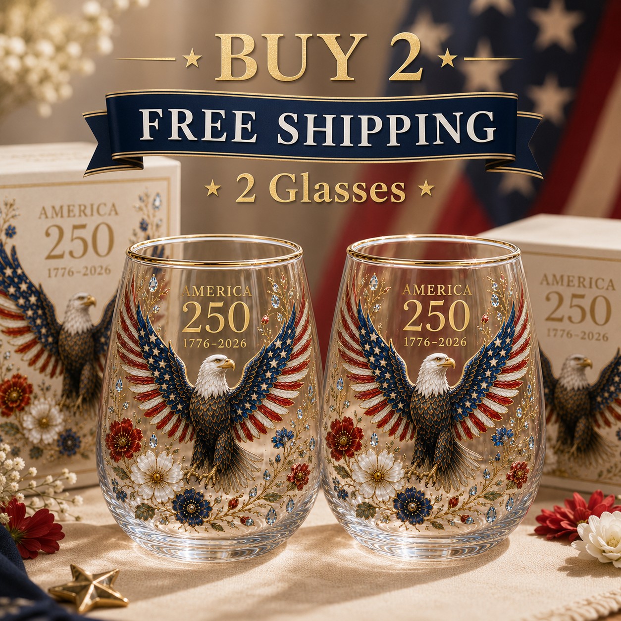 America 250 Eagle Glass Tumbler