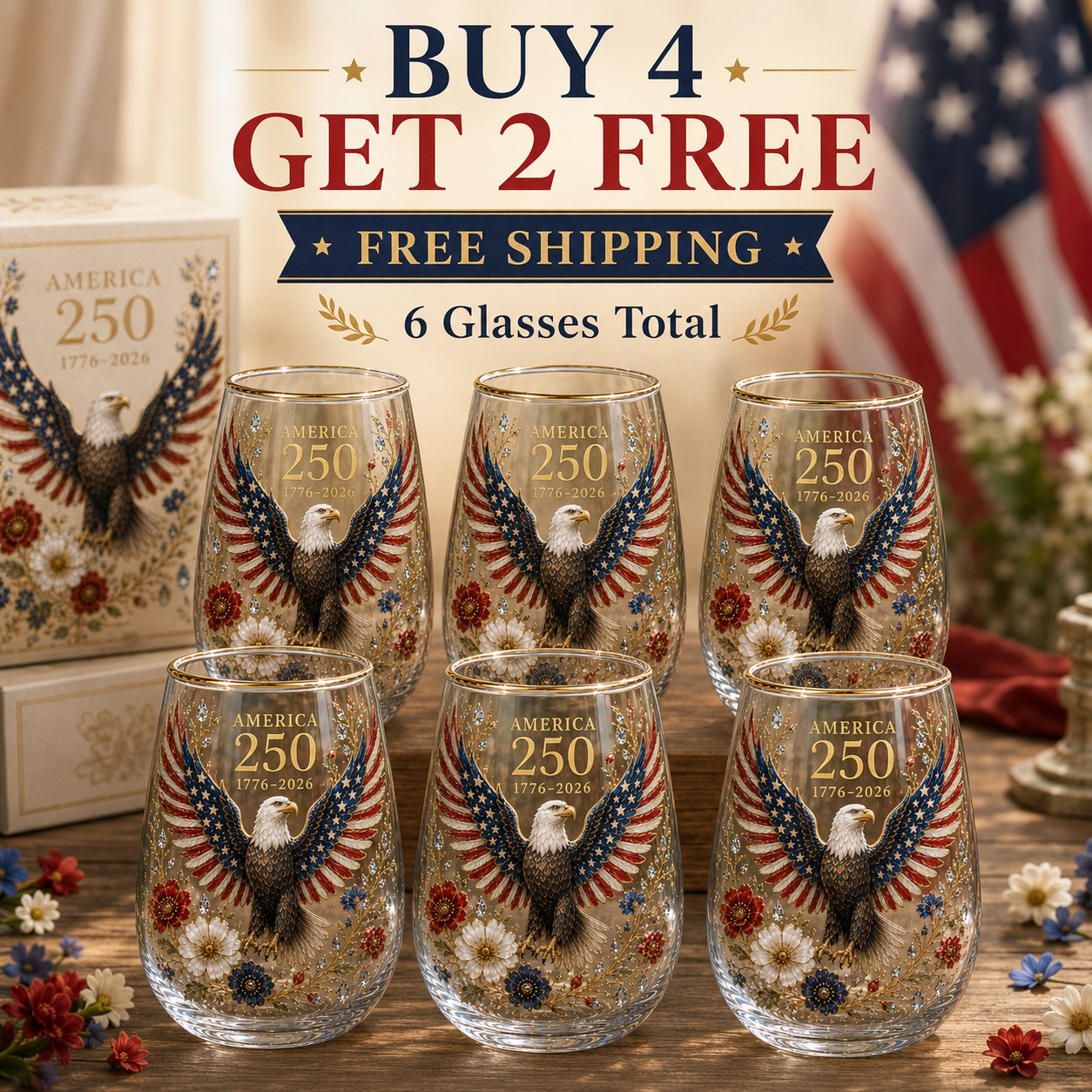 America 250 Eagle Glass Tumbler