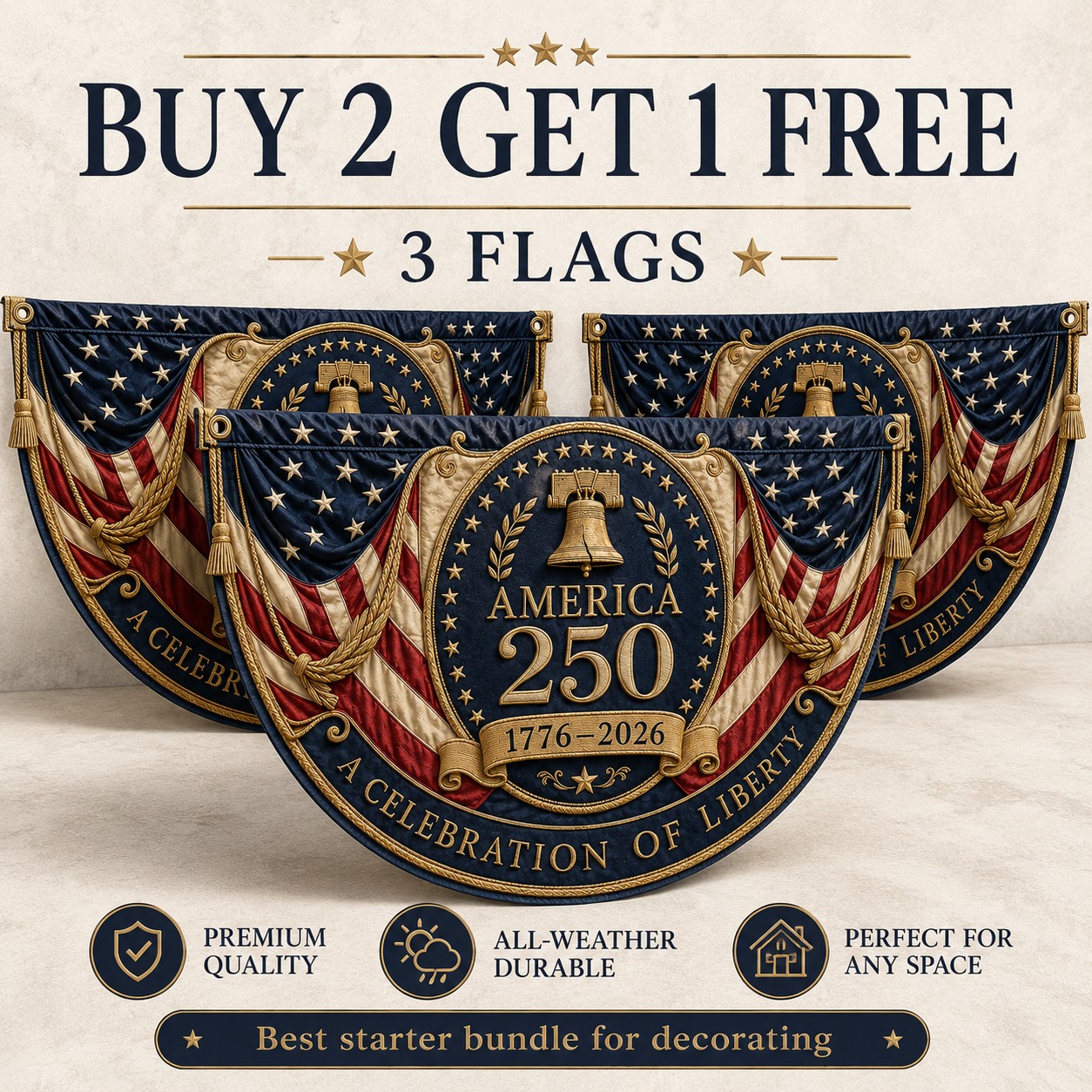 America 250 Fan Bunting Flag