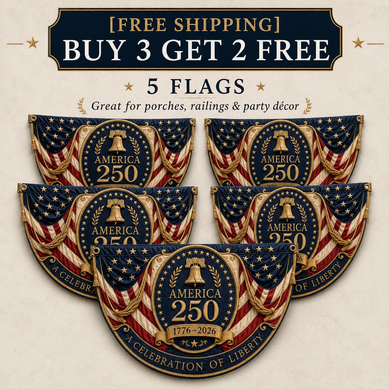 America 250 Fan Bunting Flag