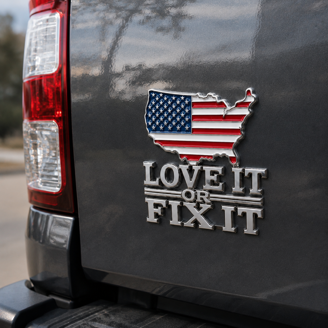 Love It or Fix It Patriotic USA Car Emblem