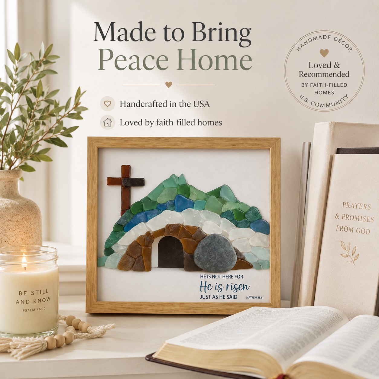 He Is Risen Sea Glass Wall Art
