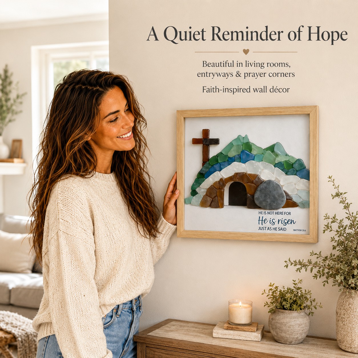 He Is Risen Sea Glass Wall Art