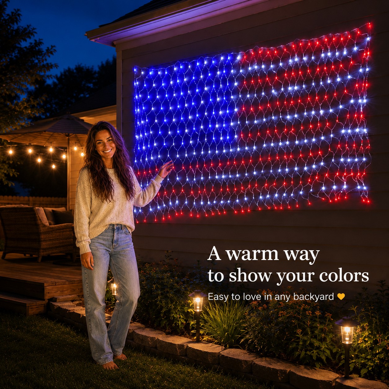 Solar LED American Flag Light for Outdoor Decor