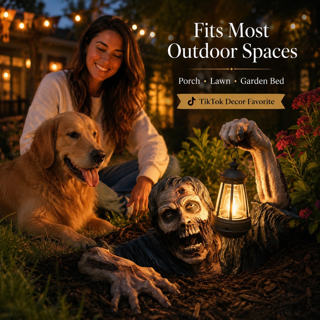 Spooky Lantern Zombie Garden Accent