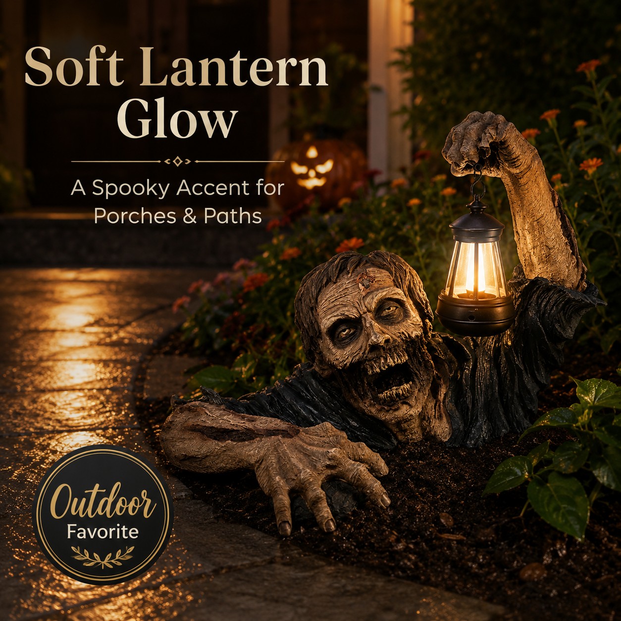 Spooky Lantern Zombie Garden Accent