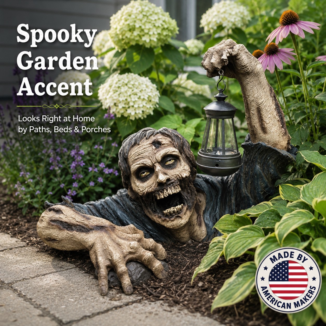 Spooky Lantern Zombie Garden Accent