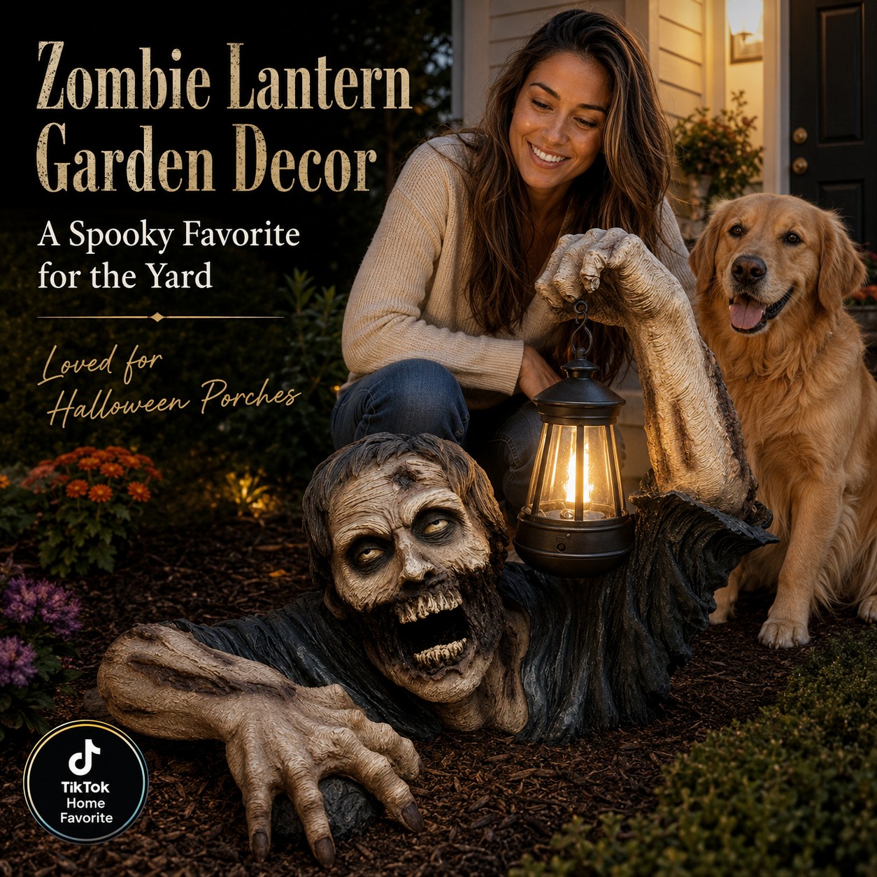 Spooky Lantern Zombie Garden Accent