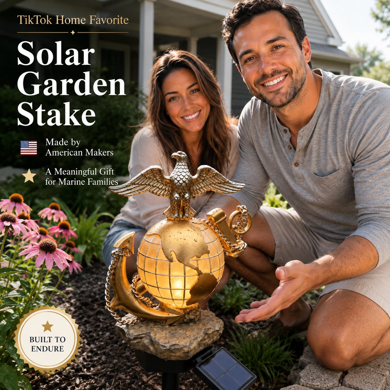 Eagle Globe Anchor Solar Garden Stake