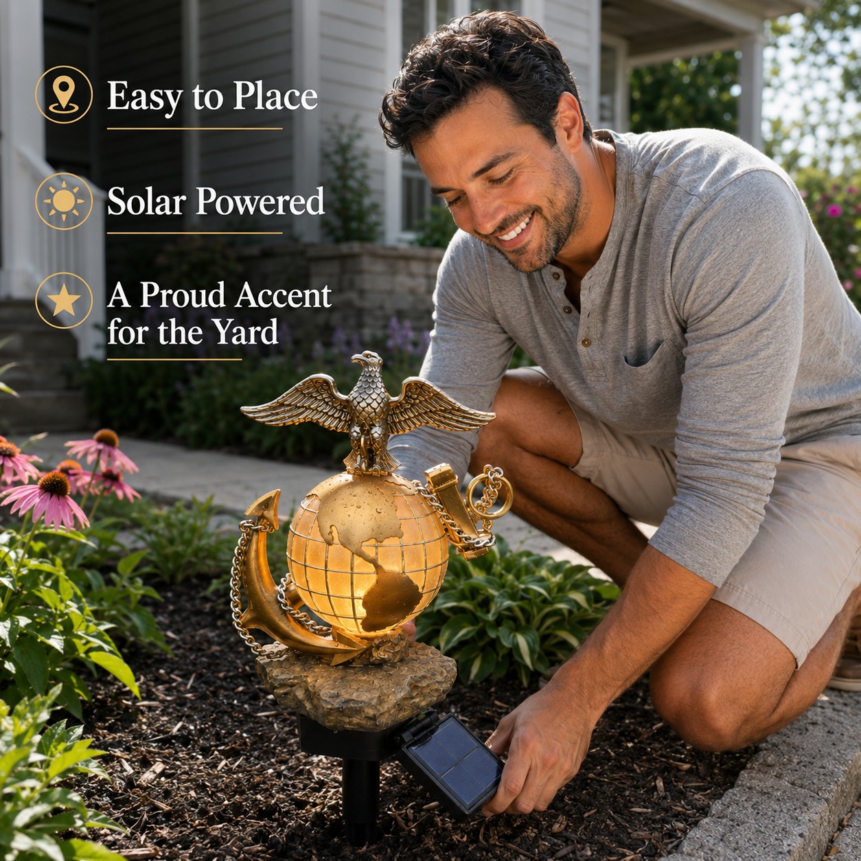 Eagle Globe Anchor Solar Garden Stake